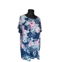 Tunika kimono z okrągłym dekoltem i pięknym różanym wzorem